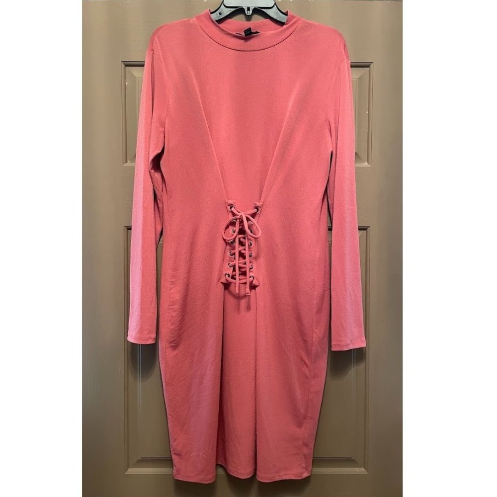 Project Runway pink lace up front dress size XL